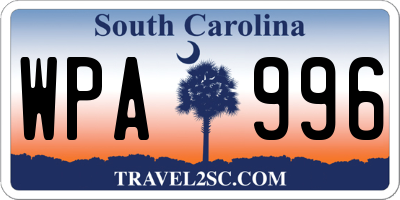 SC license plate WPA996