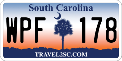 SC license plate WPF178