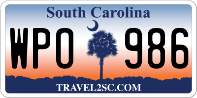 SC license plate WPO986