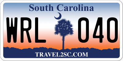 SC license plate WRL040