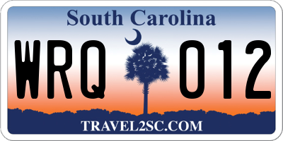 SC license plate WRQ012