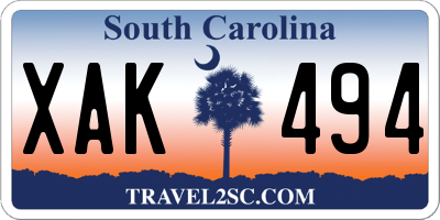 SC license plate XAK494