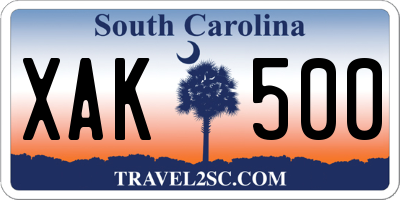 SC license plate XAK500