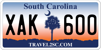 SC license plate XAK600