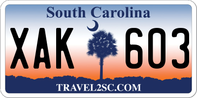 SC license plate XAK603