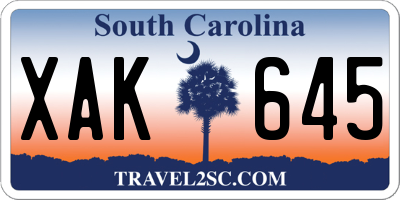 SC license plate XAK645