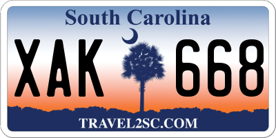 SC license plate XAK668