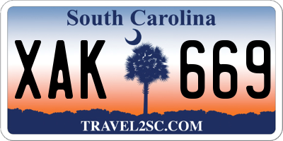 SC license plate XAK669