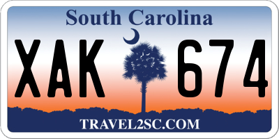 SC license plate XAK674