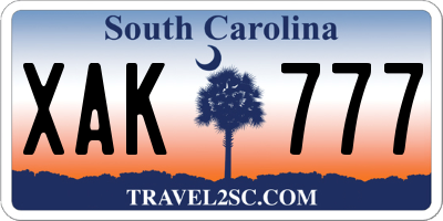 SC license plate XAK777