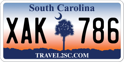 SC license plate XAK786