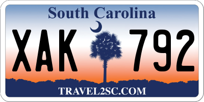 SC license plate XAK792