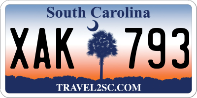 SC license plate XAK793