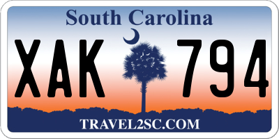 SC license plate XAK794