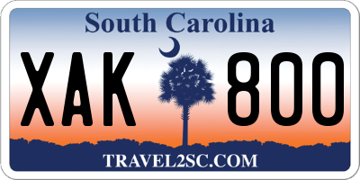 SC license plate XAK800
