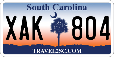 SC license plate XAK804