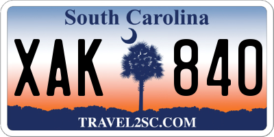 SC license plate XAK840