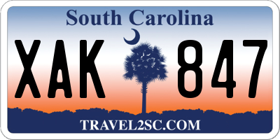 SC license plate XAK847