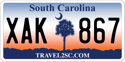 SC license plate XAK867