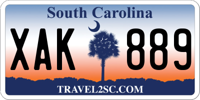 SC license plate XAK889