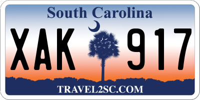 SC license plate XAK917