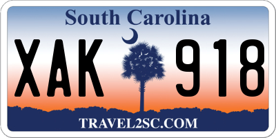 SC license plate XAK918