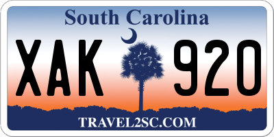 SC license plate XAK920
