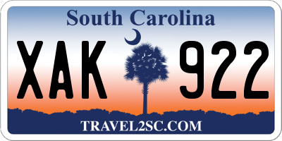 SC license plate XAK922