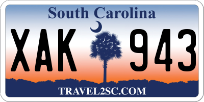 SC license plate XAK943