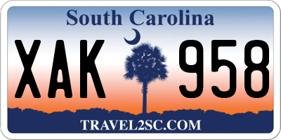 SC license plate XAK958