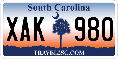 SC license plate XAK980