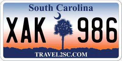 SC license plate XAK986