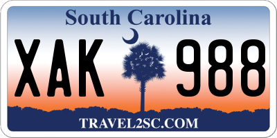 SC license plate XAK988