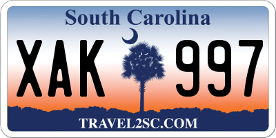 SC license plate XAK997