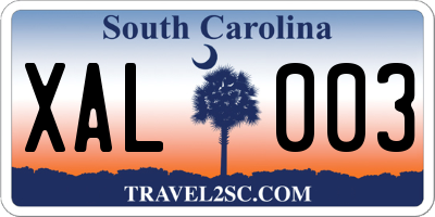 SC license plate XAL003