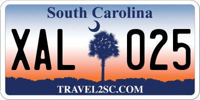 SC license plate XAL025