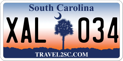 SC license plate XAL034