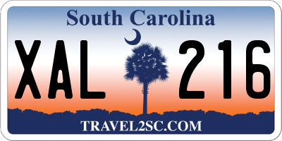 SC license plate XAL216