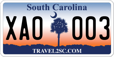 SC license plate XAO003
