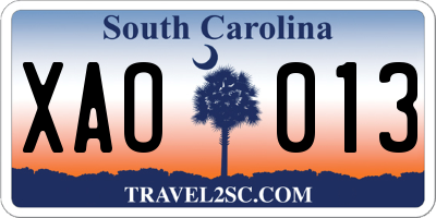 SC license plate XAO013