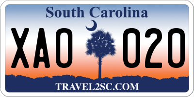 SC license plate XAO020