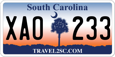 SC license plate XAO233