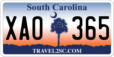SC license plate XAO365