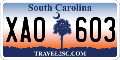 SC license plate XAO603
