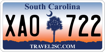 SC license plate XAO722