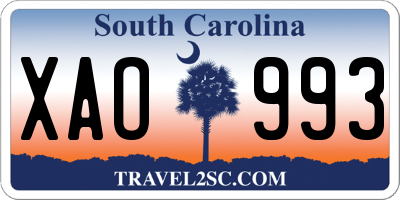 SC license plate XAO993