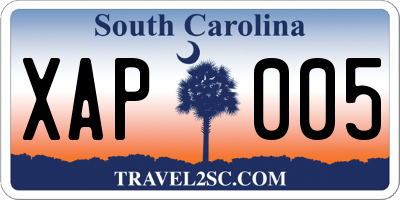 SC license plate XAP005