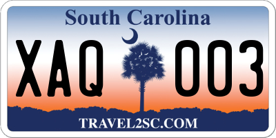 SC license plate XAQ003