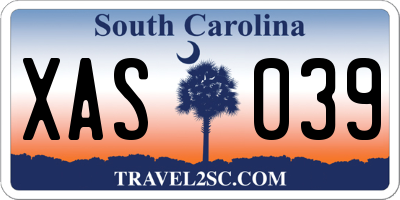 SC license plate XAS039