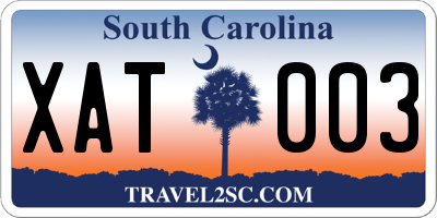 SC license plate XAT003